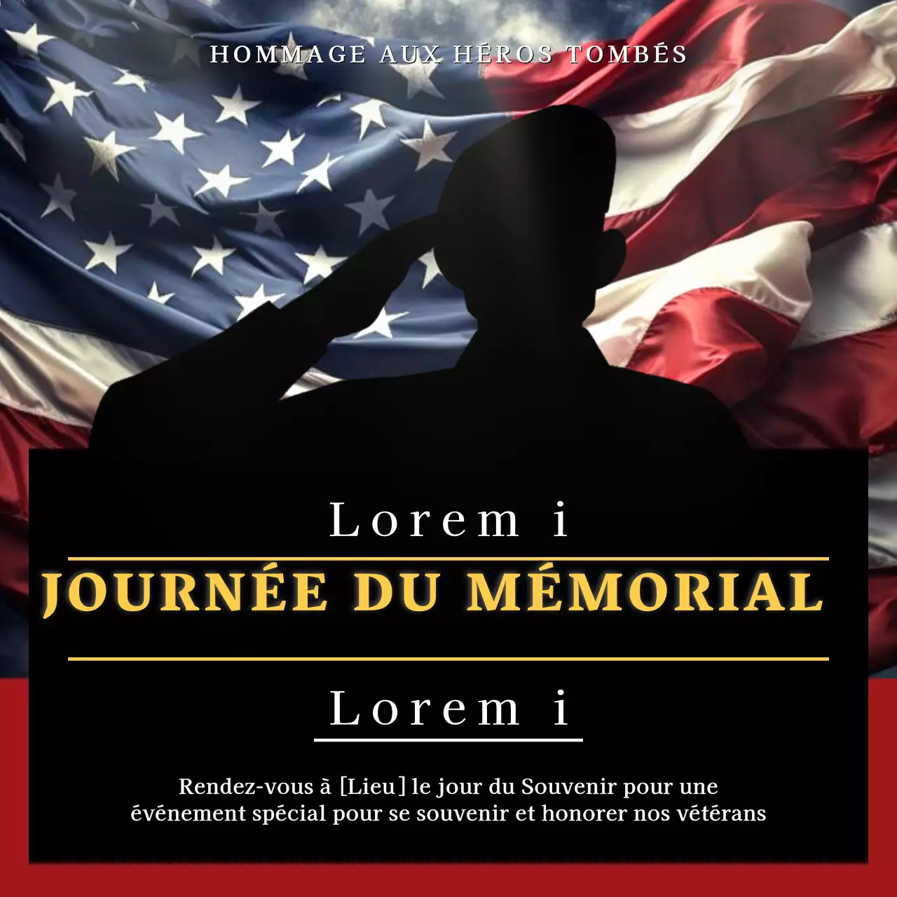 Publicité pour l'hommage traditionnel au Jour du Souvenir rouge et bleu