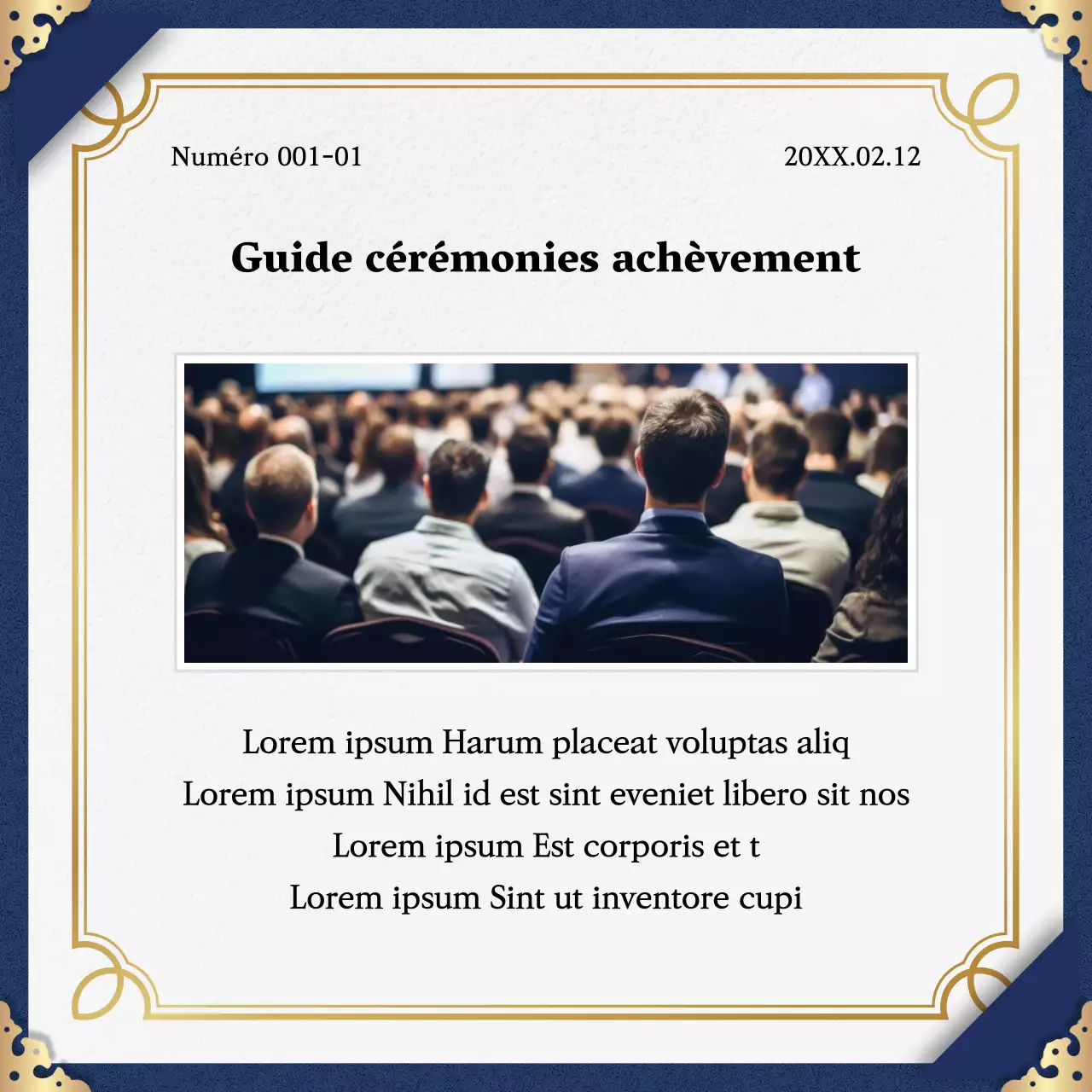 Promouvoir l'achèvement du programme avec un schéma de couleurs classique marine et or