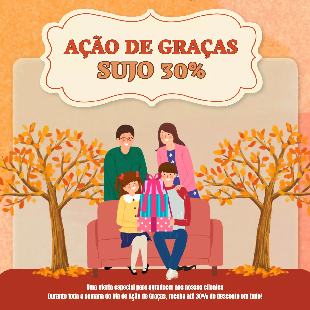 Promoção simples de Ação de Graças em amarelo e laranja