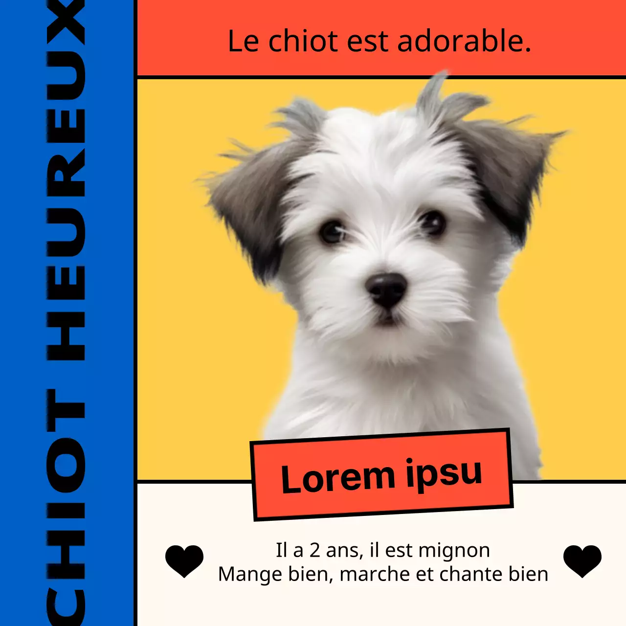 Promouvoir l'introduction d'un chiot kitsch jaune et bleu