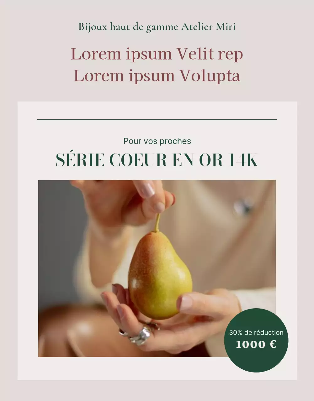 Une publicité vendant un lookbook d'accessoires de bijoux tendance en rose et marron.