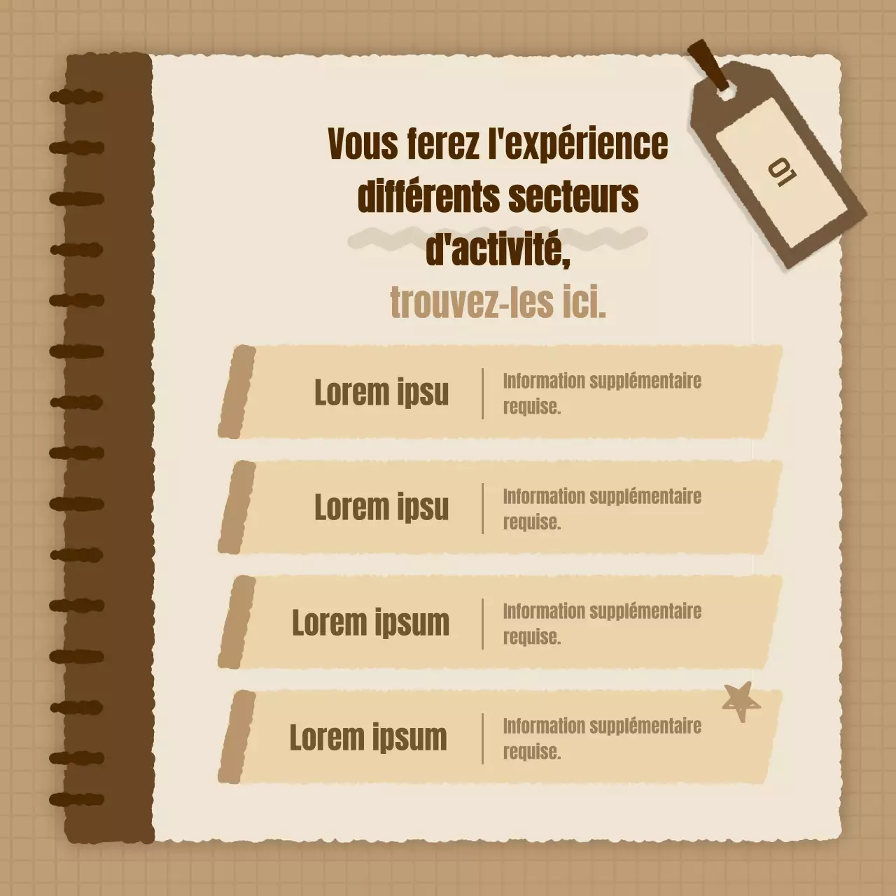 Une simple plateforme d'expérience de carrière avec des offres d'emploi en marron et beige