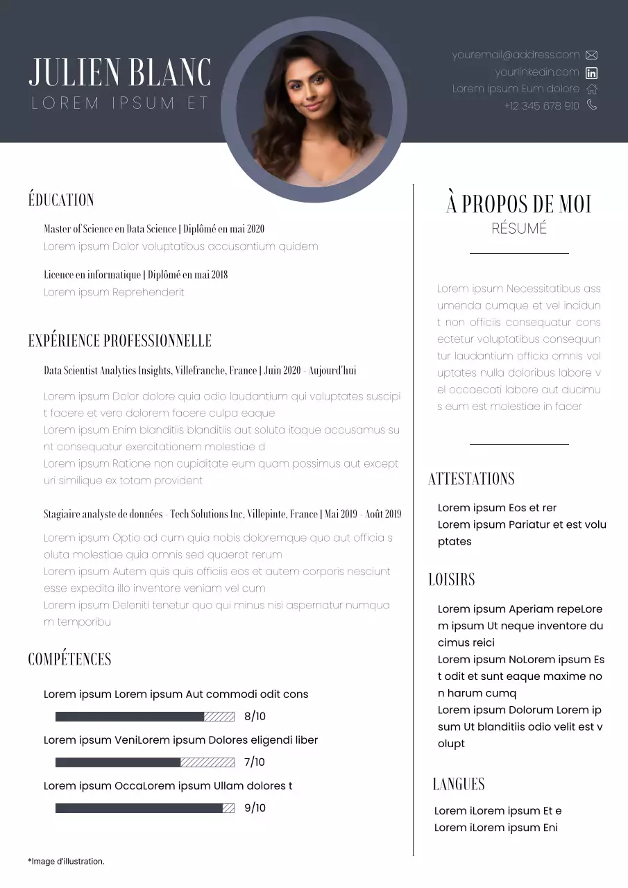 Curriculum vitae d'un scientifique des données moderne, gris et blanc