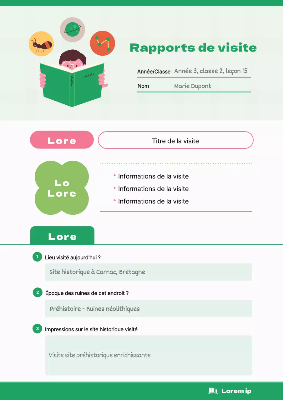 Un joli rapport d'excursion en vert et rose