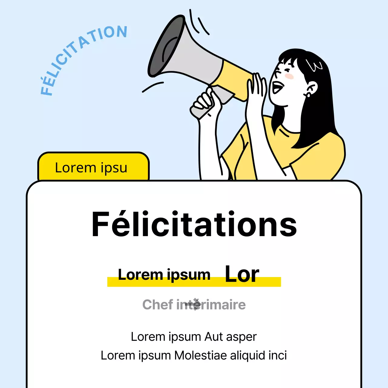 Une simple annonce commerciale en jaune et bleu clair