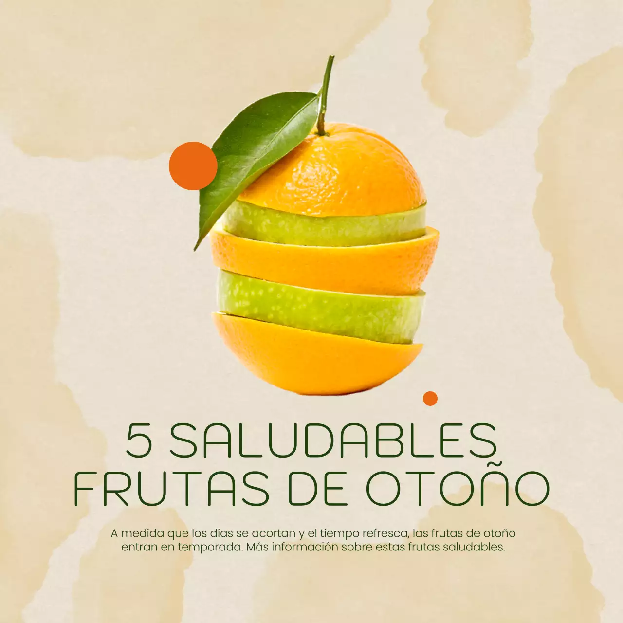 Anuncio minimalista de fruta de temporada en beige y naranja