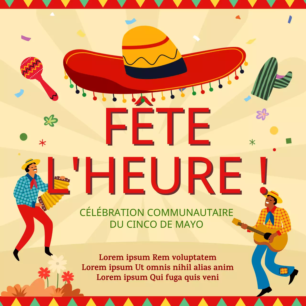 Publicité pour l'événement communautaire Beige and Red Kitsch Cinco de Mayo