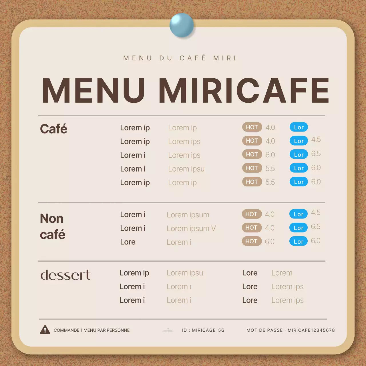 Une collection d'avis de cafés mignons dans les tons beige et bleu clair.