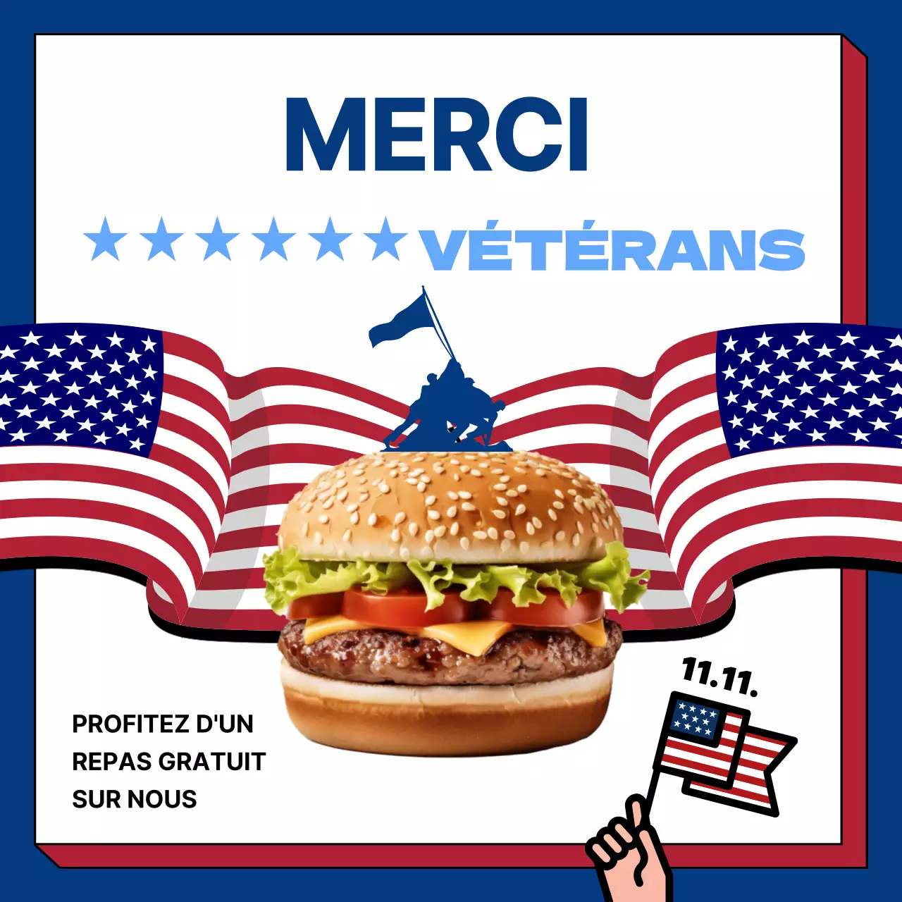 Publicité rétro blanche et bleue pour la Journée des anciens combattants