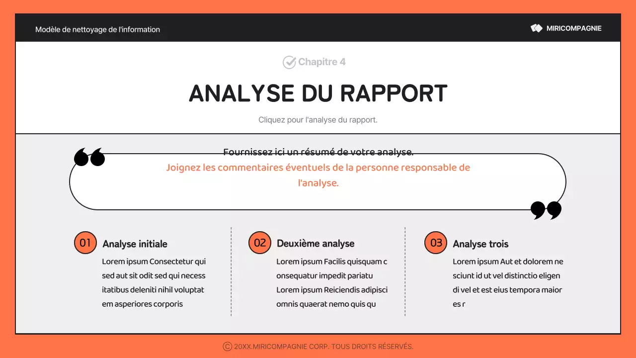 Un rapport simple, orange et noir, riche en informations