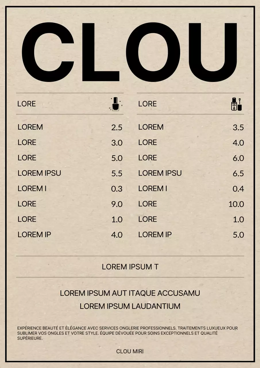 Prix pour un salon de manucure simple en beige et noir