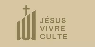 Logo typographique religieux avec illustration d'un bâtiment simple