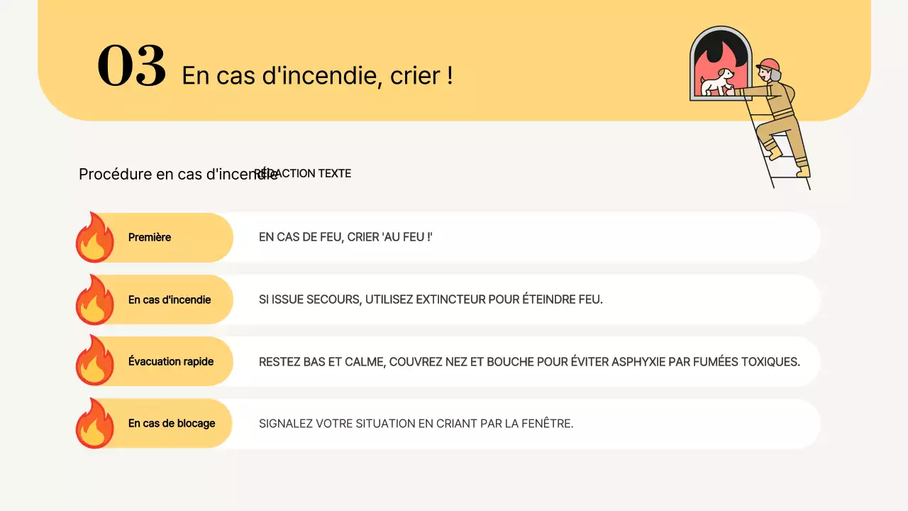 Matériel de formation à la sécurité incendie simple et jaune