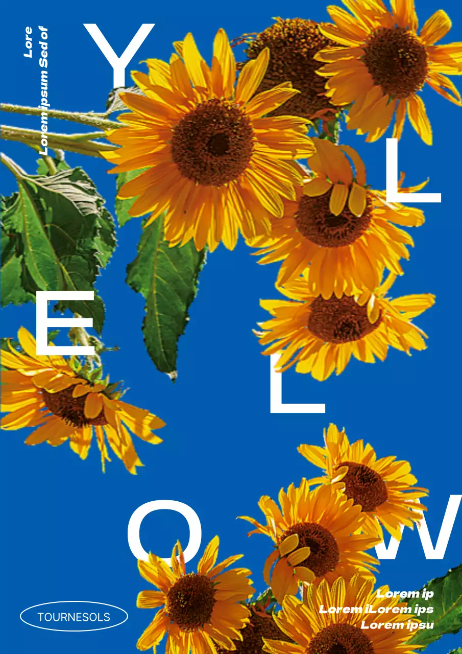 Magazine d'intérieur tendance avec des tournesols jaunes sur fond bleu
