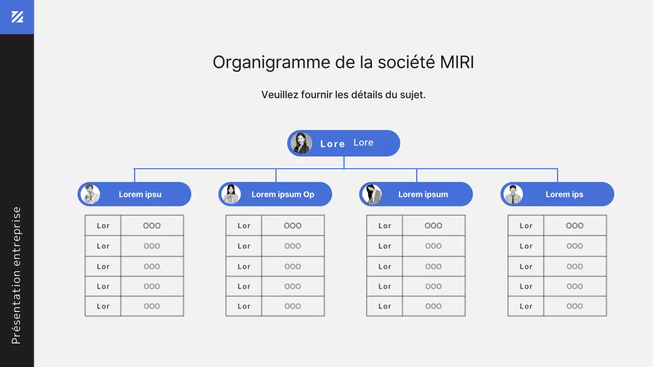 Présentation du document d'affaires d'une employée de bureau moderne en bleu