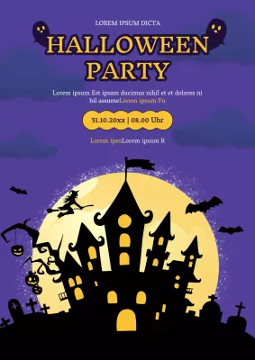 Lila und gelbe Fantasie Halloween Party Einladung