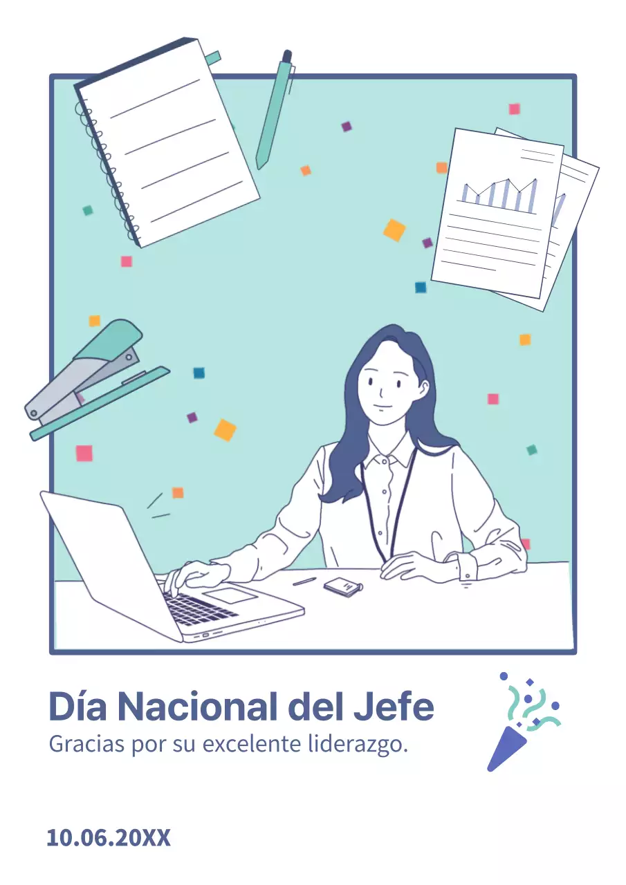 Publicidad mínima en blanco y menta del Día Nacional del Jefe