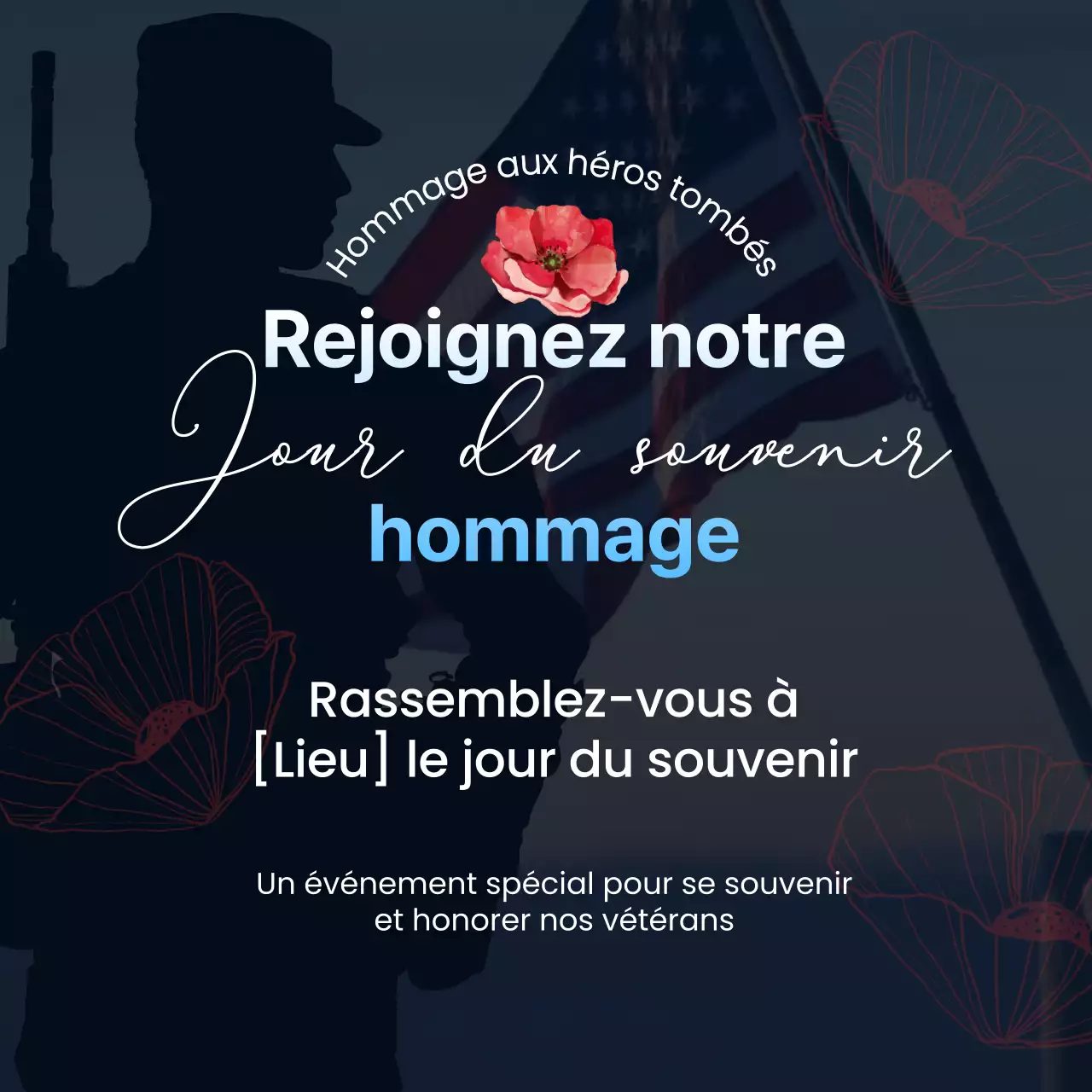 Carte d'hommage simple pour le jour du souvenir, bleu et rouge