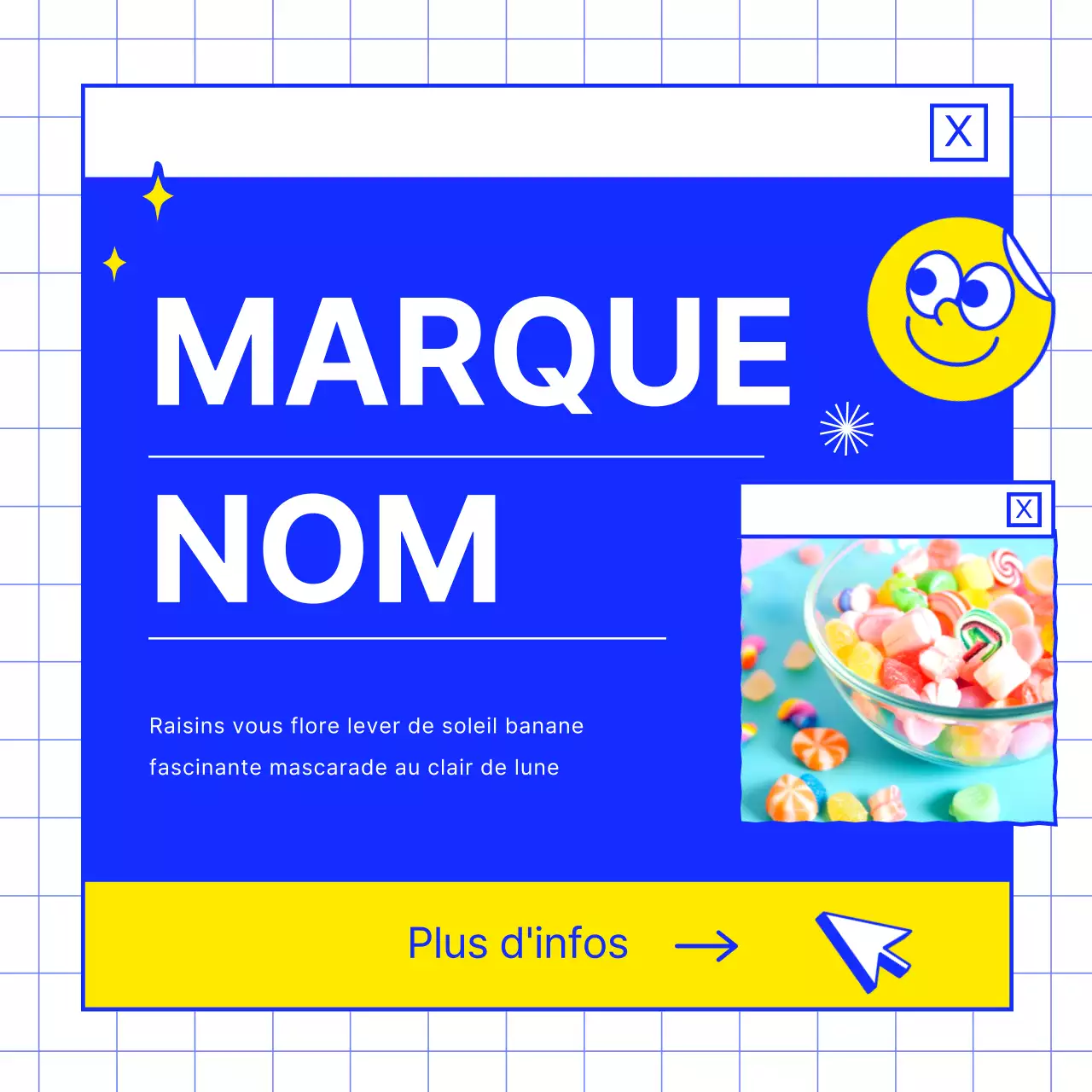 Promouvoir la marque d'un dessert bleu.