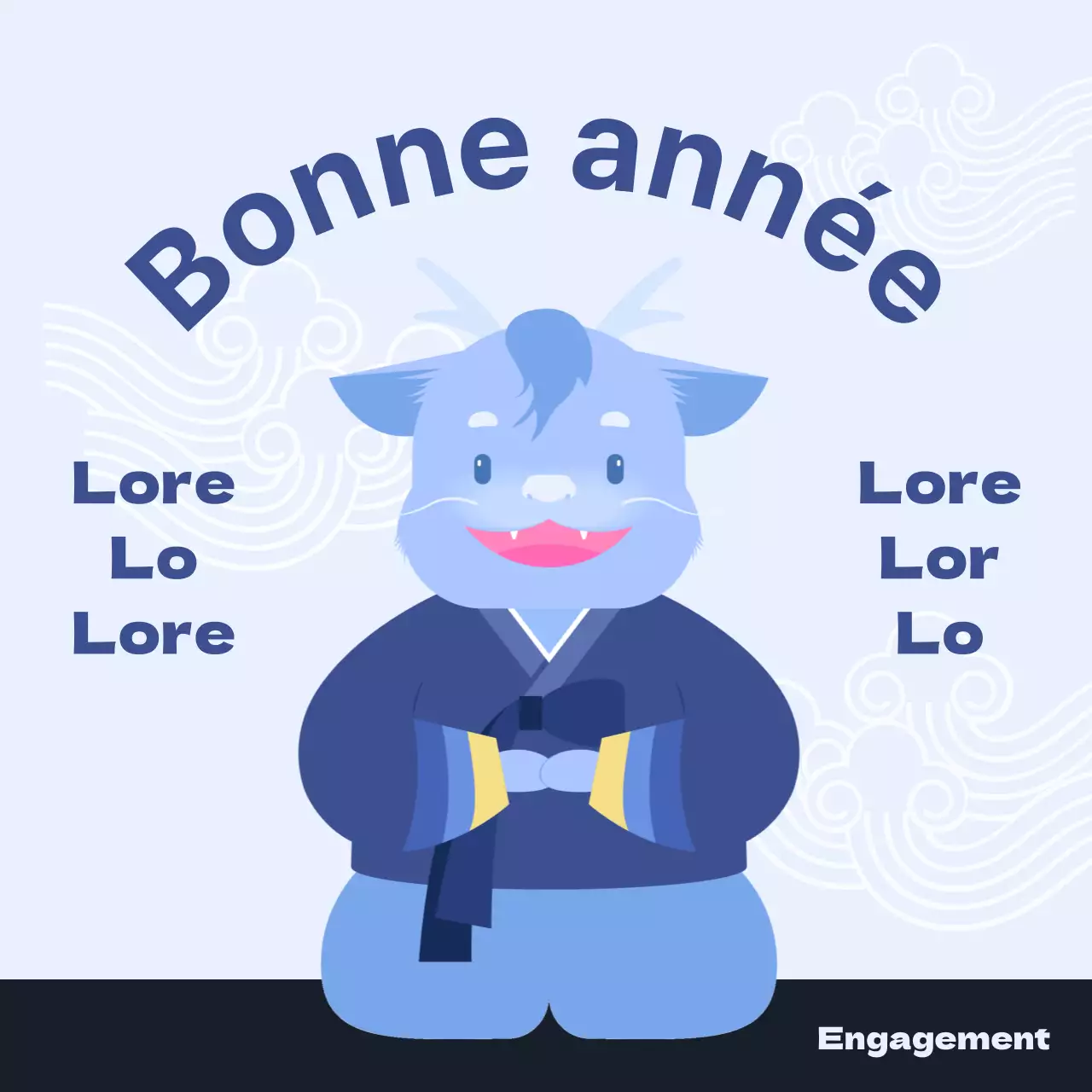 Une jolie annonce bleue et jaune pour les soldes du Nouvel An lunaire