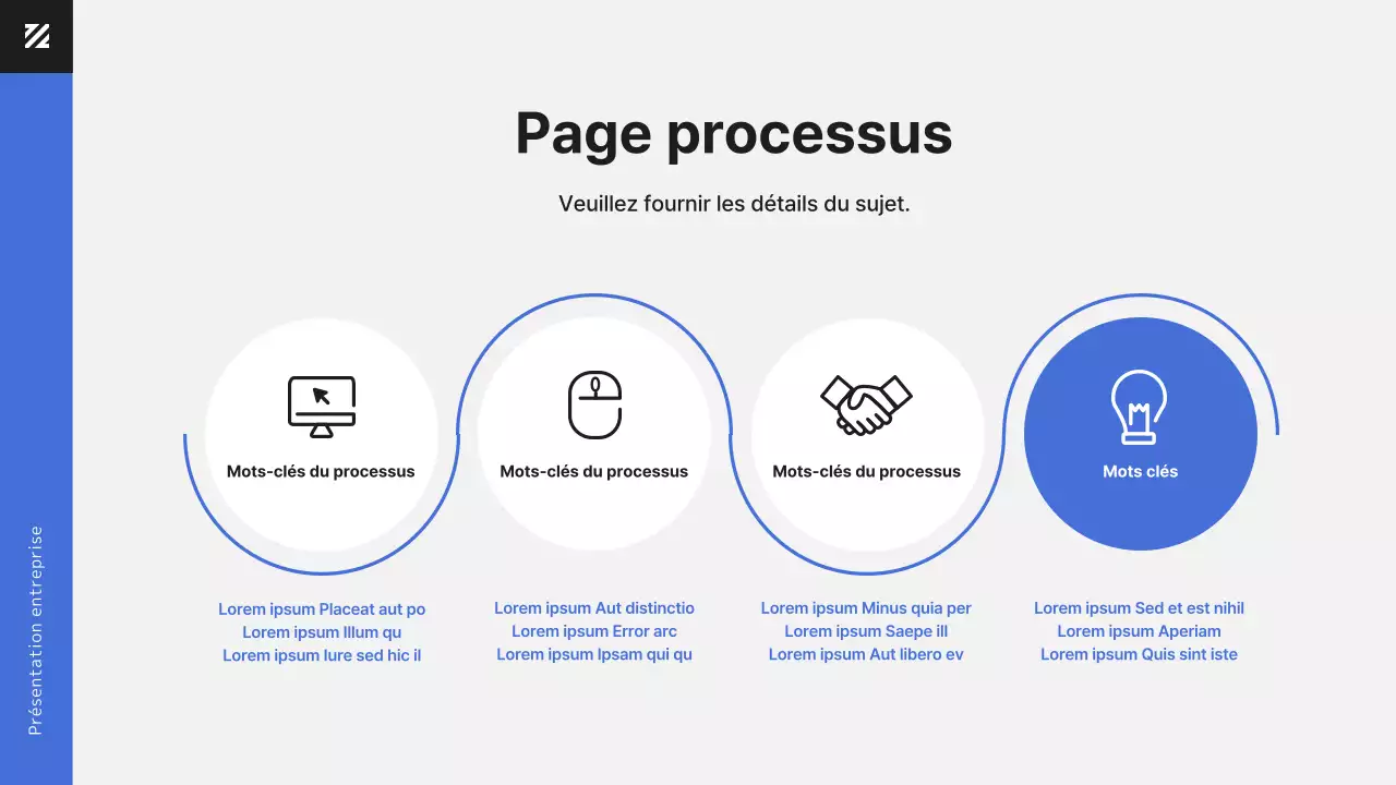 Présentation du document d'affaires d'une employée de bureau moderne en bleu