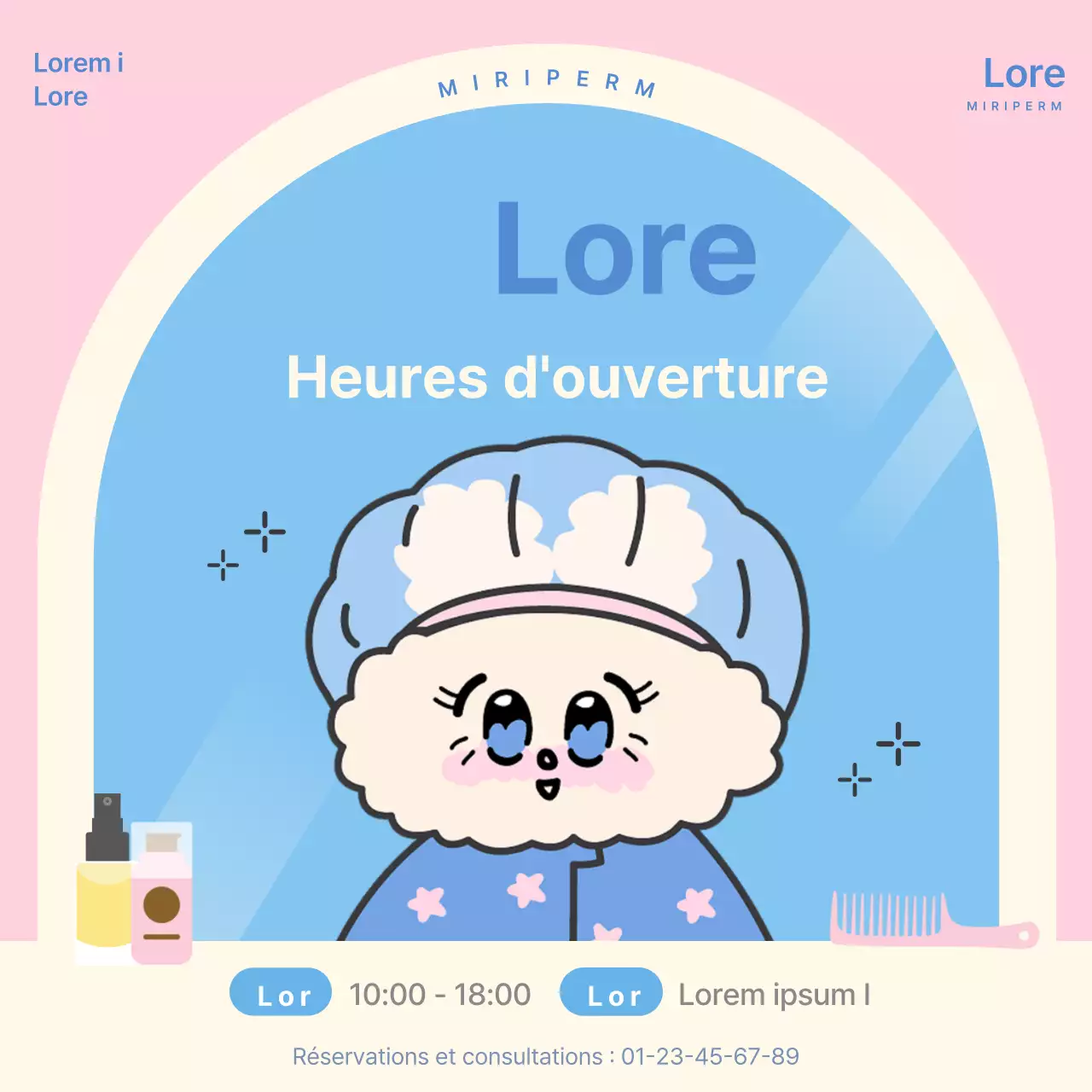 Faites la promotion des heures d'ouverture de votre salon en bleu clair et en rose