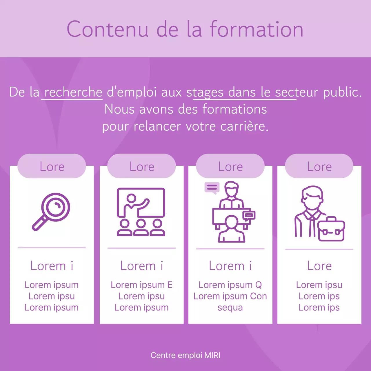 Une proposition simple de couleur mauve et violette pour un programme de promotion de la carrière des femmes