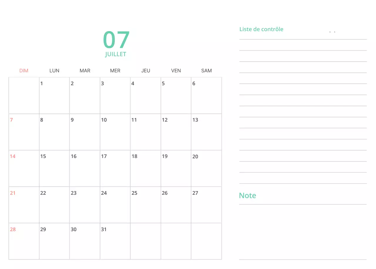 Calendrier de bureau illustré vert sur le thème de la famille