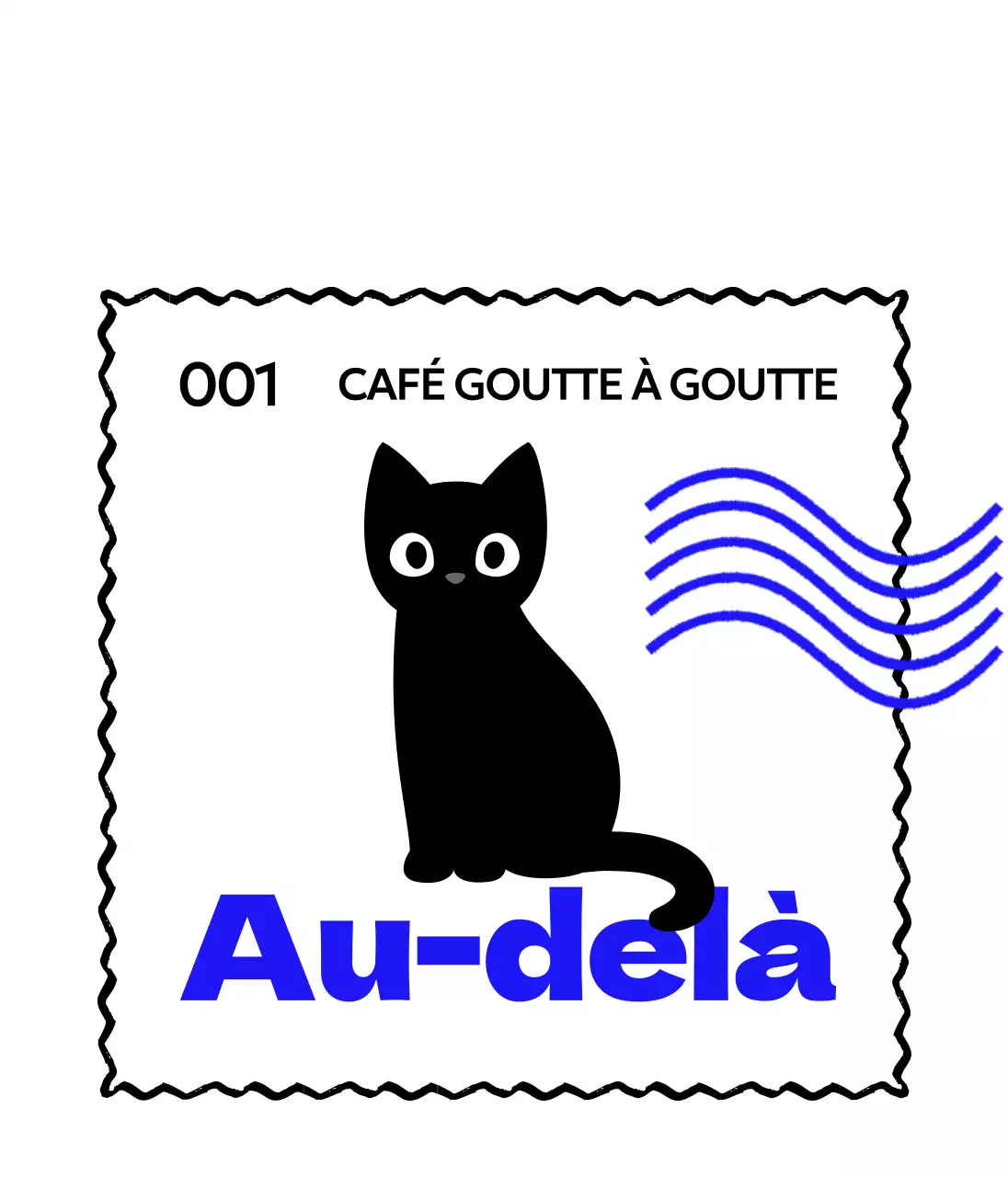 Marchandises de café avec des chats mignons, du texte bleu et des vagues