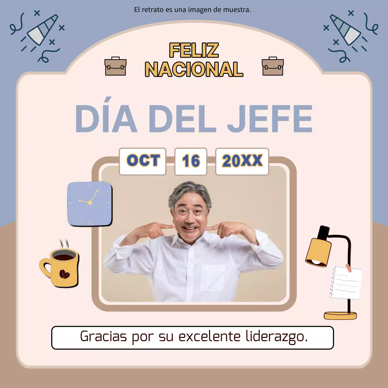 Azul cielo y caqui sencillo Aviso de Feliz Día del Jefe