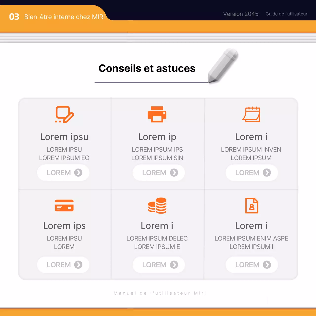 Matériel de formation simple, noir et orange, pour l'intégration des nouveaux employés