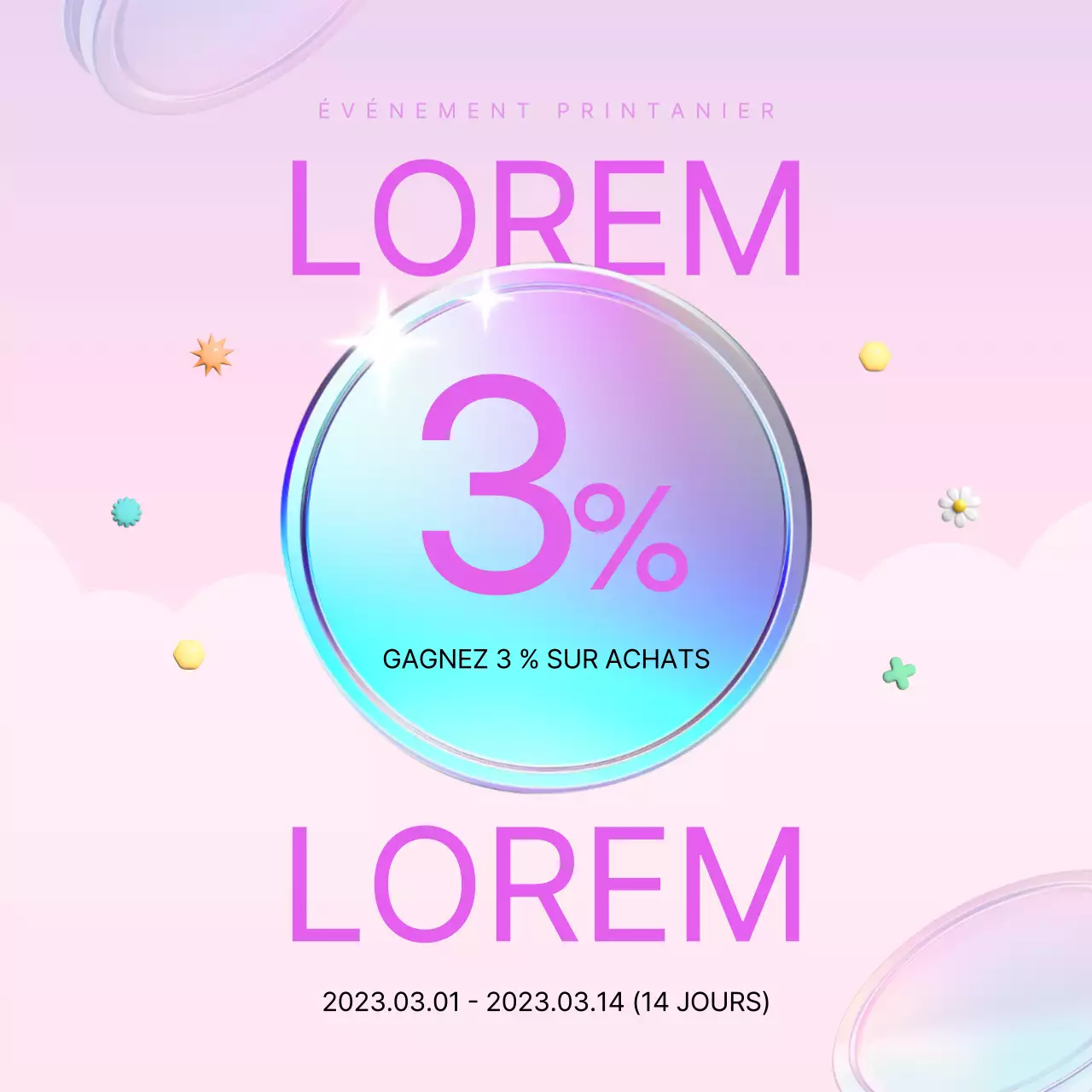 Une annonce de vente de printemps moderne en rose et violet