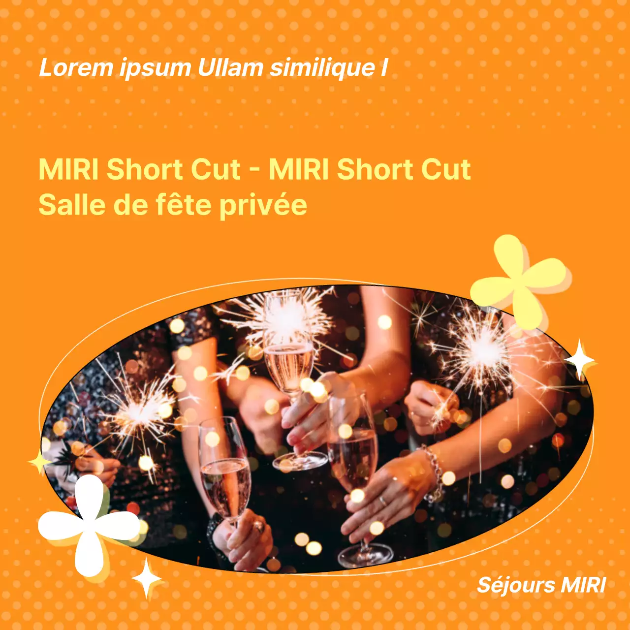 Promouvoir une salle de fête privée avec un style géométrique orange et jaune