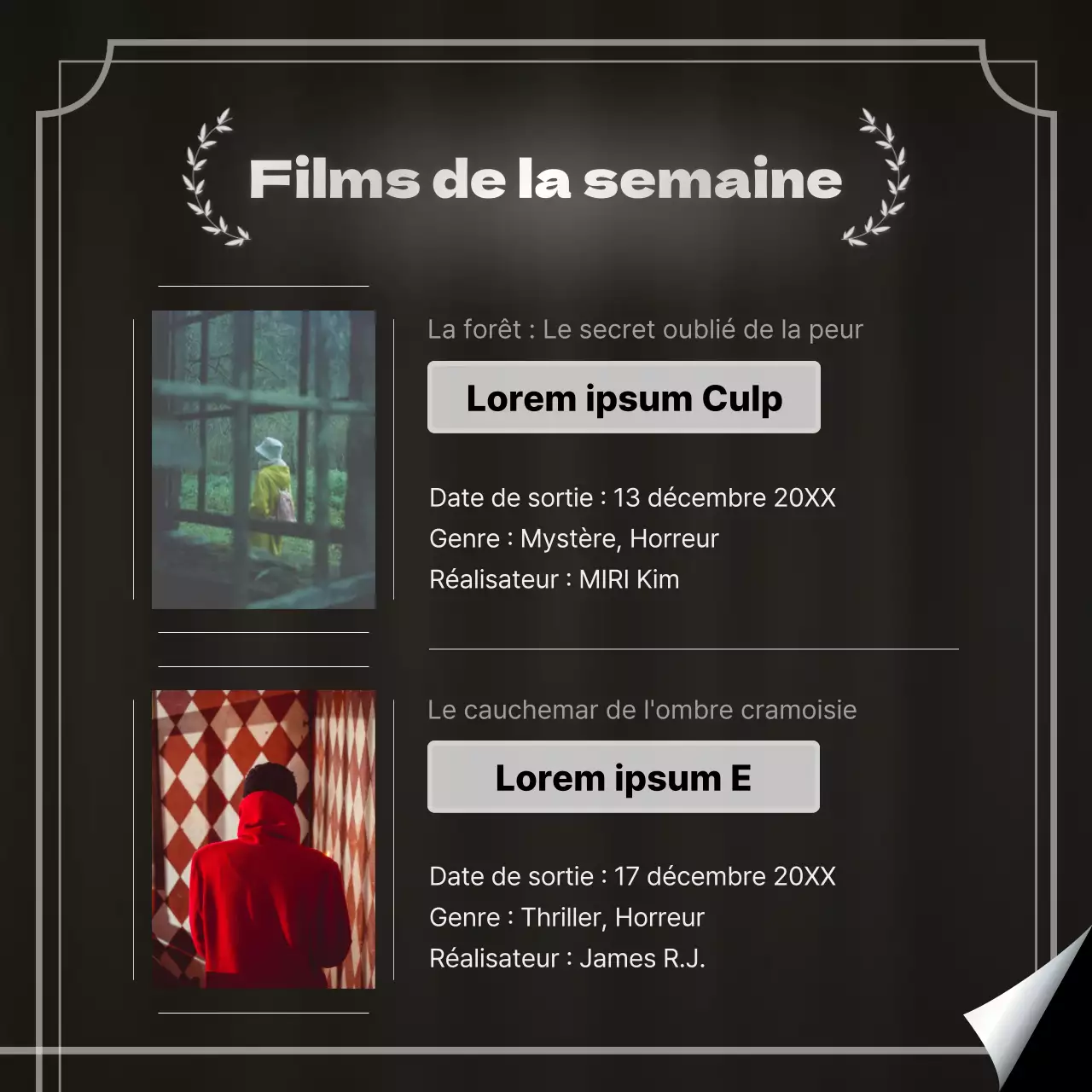 Annonce de clôture de contenu moderne en noir et argent