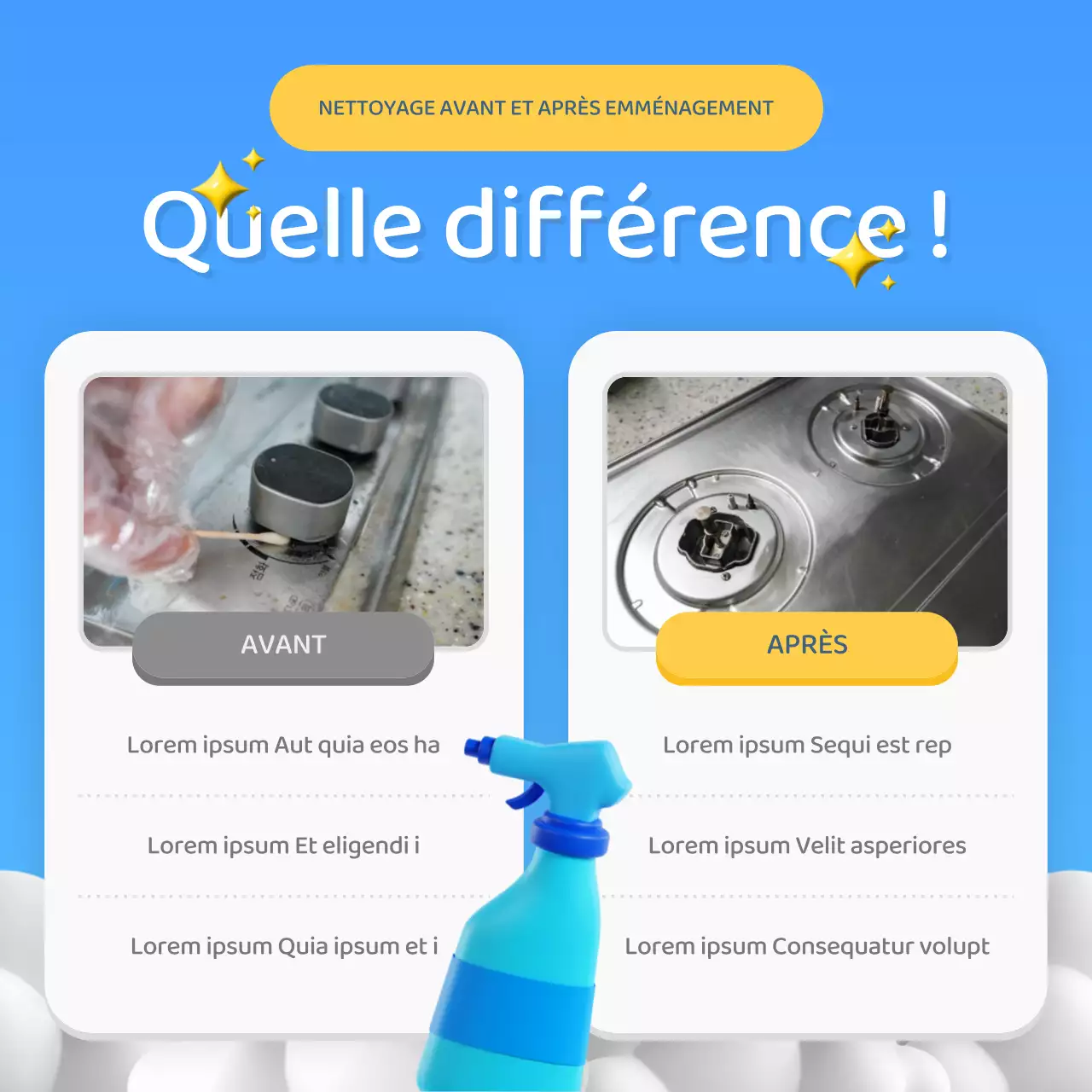 Promotion d'une simple agence de nettoyage bleue et jaune
