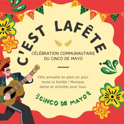 Publicité pour l'événement communautaire Cinco de Mayo (orange et jaune)