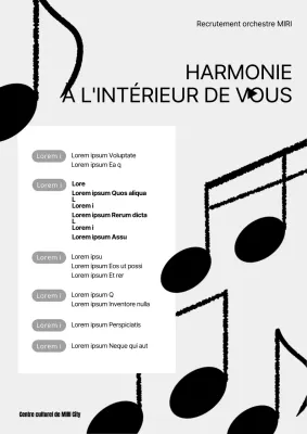 Un simple avis de recrutement d'un orchestre en gris et blanc