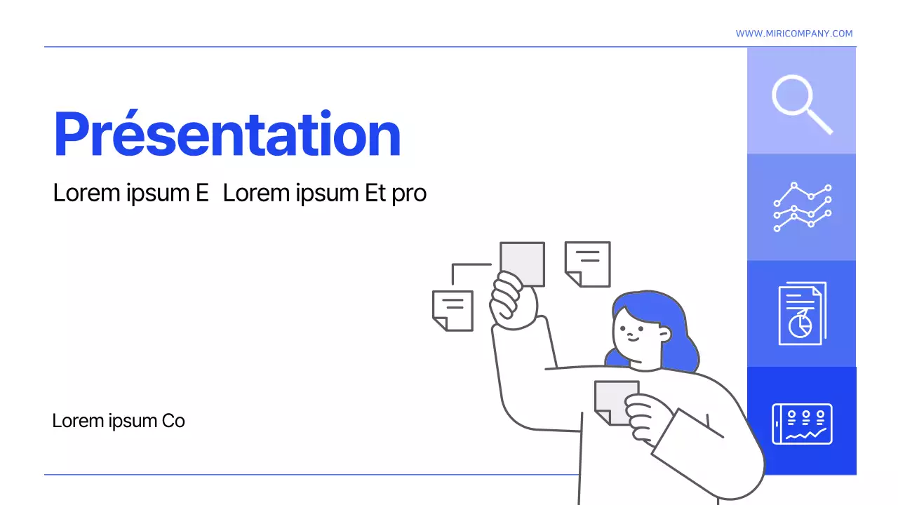 Un modèle simple de rapport d'organisation de l'information en bleu et blanc