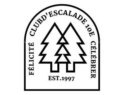 Camping club avec un logo en forme d'arc avec une illustration d'arbre