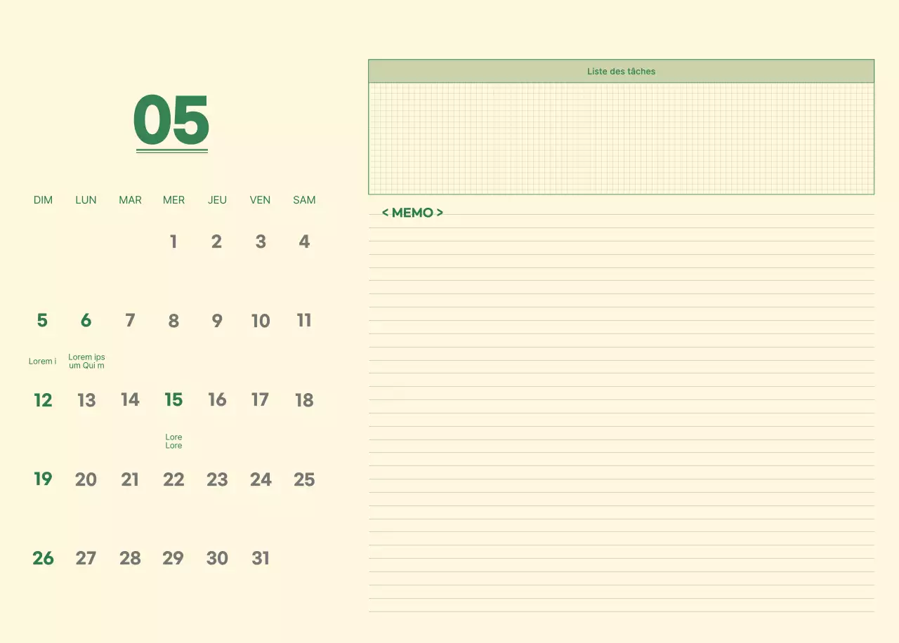 Calendrier mural SAT D-day notepad concept en vert et jaune clair