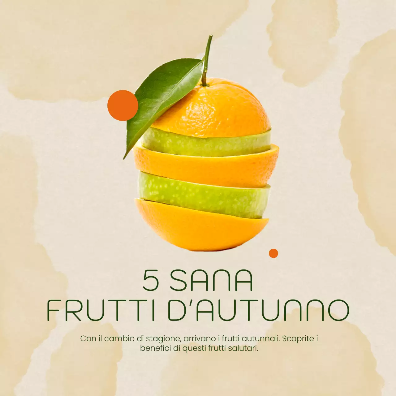 Pubblicità minimalista di frutta di stagione in beige e arancione