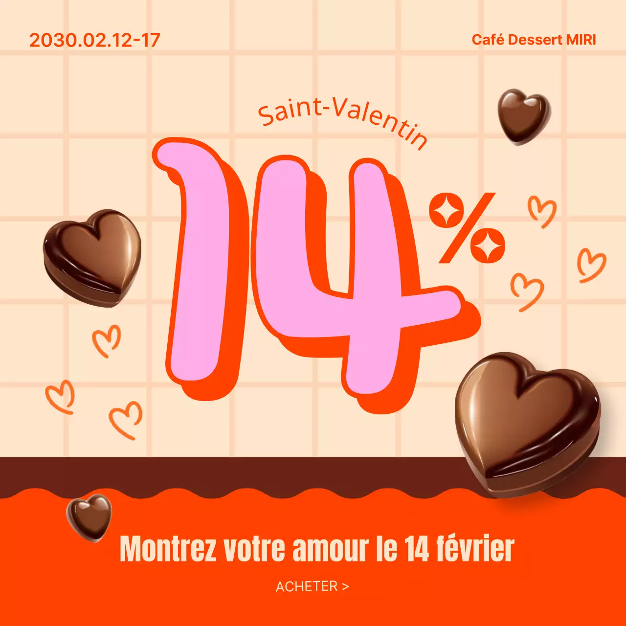 Publicité pop art pour les soldes de la Saint-Valentin en orange et rose