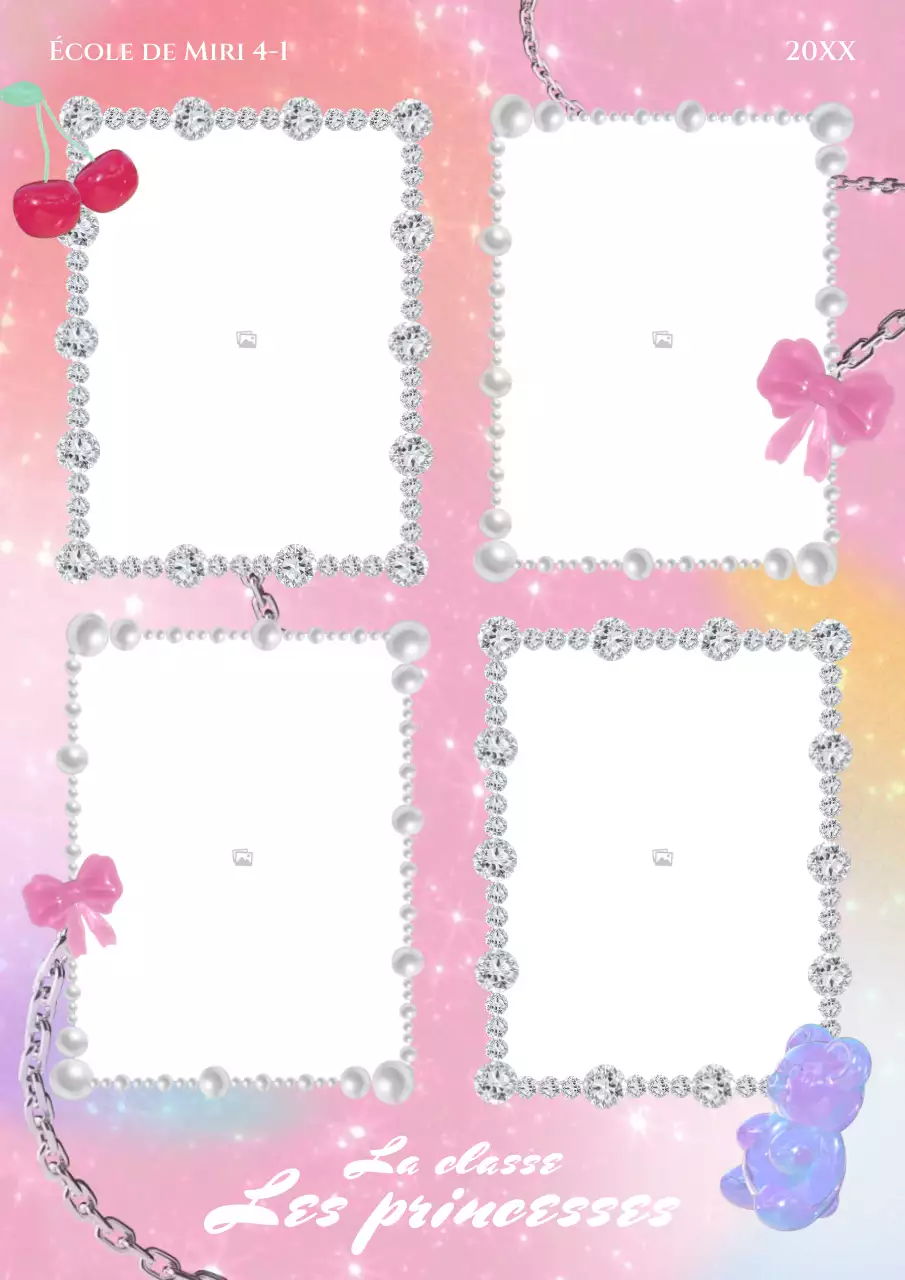 Cadre photo kitsch à quatre découpes en rose