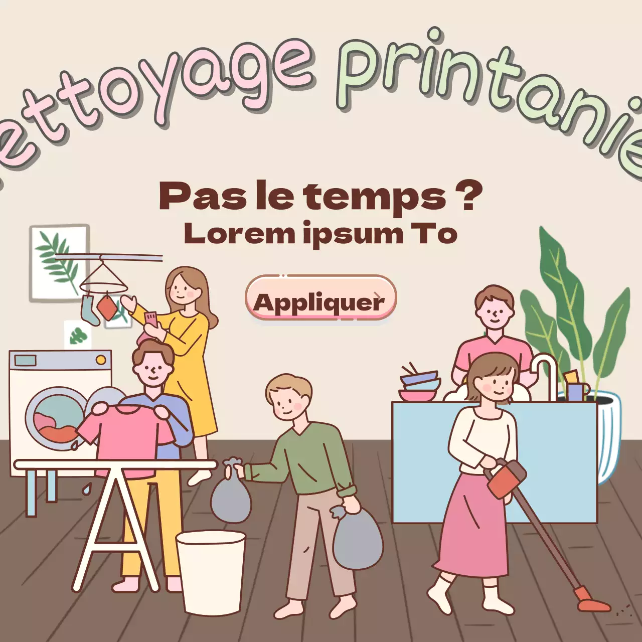 Une jolie publicité beige pour le nettoyage porte-à-porte