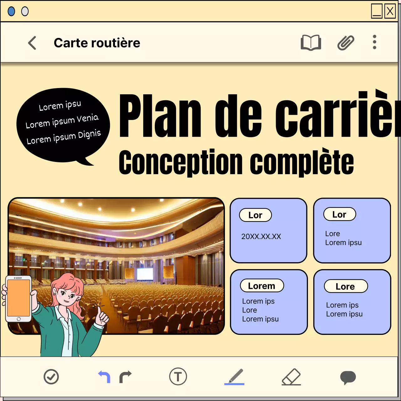 Un guide de planification de carrière avec un concept de bloc-notes jaune et kitsch