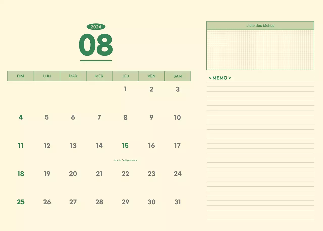Calendrier mural SAT D-day notepad concept en vert et jaune clair