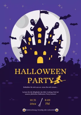 Lila und gelbe Fantasie Halloween Party Einladung