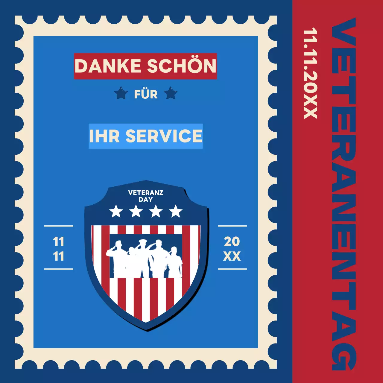 Blaue und rote Vintage-Werbung für den Veteranentag