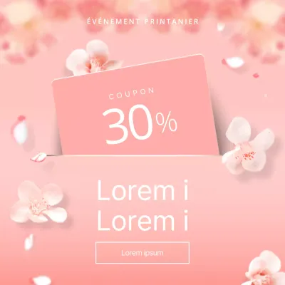 Annonce moderne de coupons de réduction pour le printemps en rose et blanc