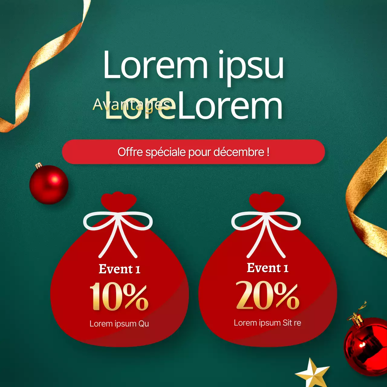 Annoncez un luxueux paquet de modèles de Noël festifs en vert et rouge